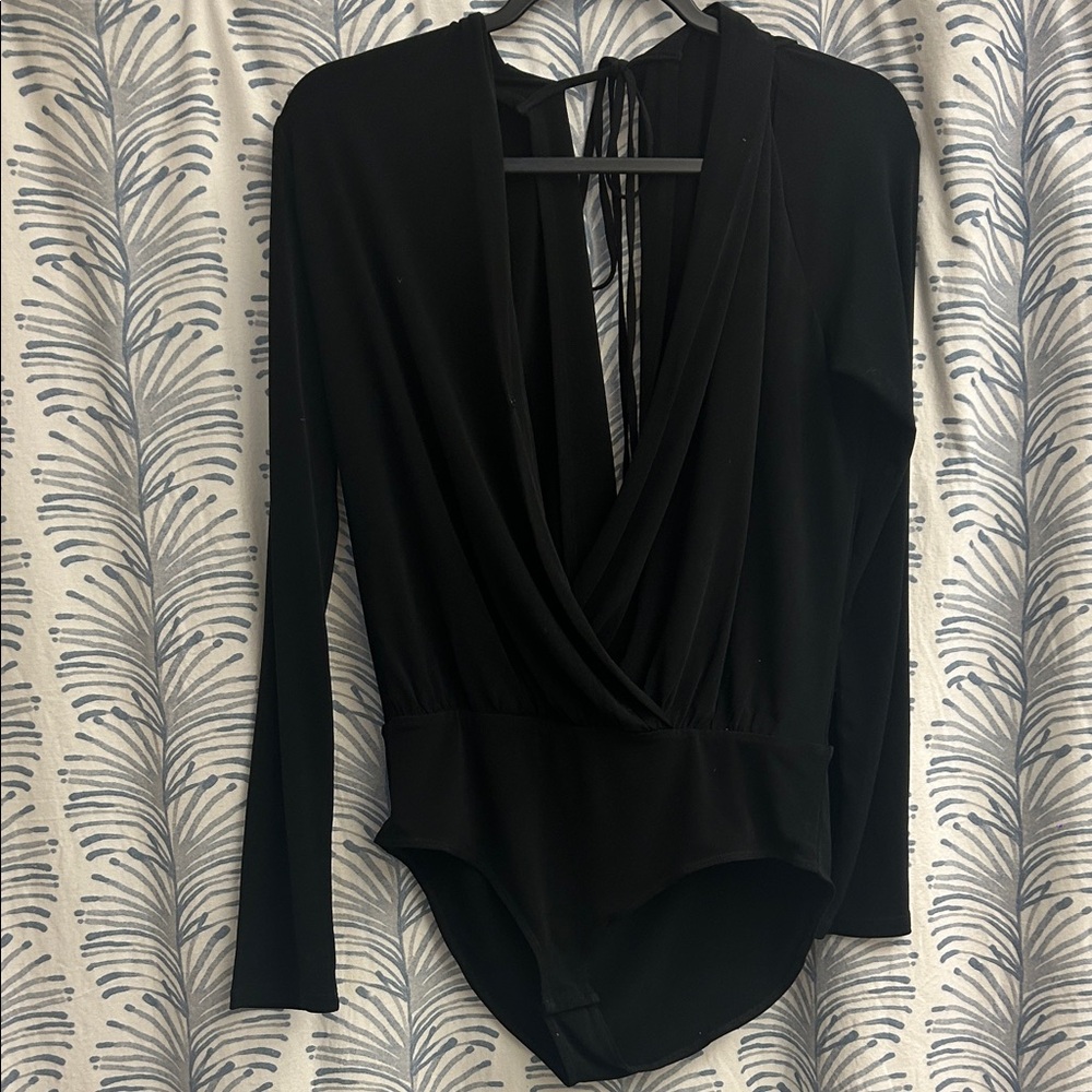 BCBGeneration Black Long Sleeve Wrap Bodysuit